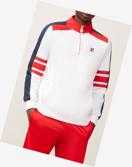 Fila Alastair 1/4 Zip Sweatshirt Wht/Cred/Peac | 570JYKPNX