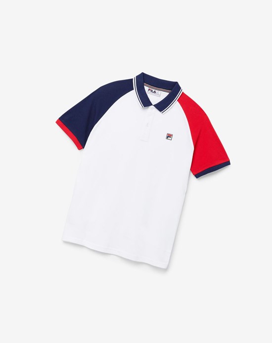 Fila Apollo Polo Blanche Bleu Marine Rouge | 129RTIBQD