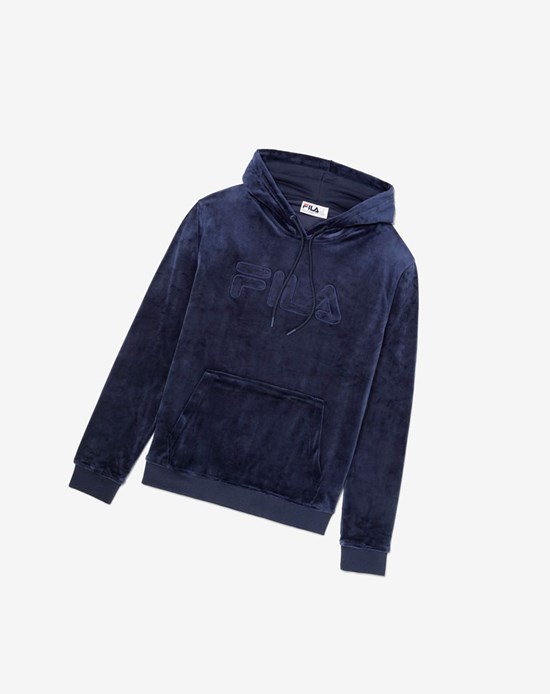 Fila Asher Velour Hoodie 410 Peacoat | 340ERPZTY