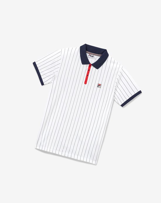 Fila Bb1 Polo Blanche Bleu Marine Rouge | 472GJZAOS