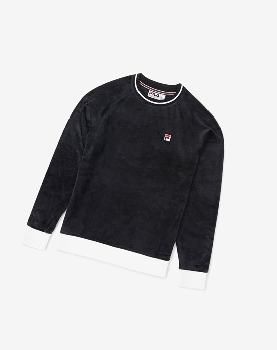 Fila Cosmo Velour Crew Noir Blanche | 865EUBLZO