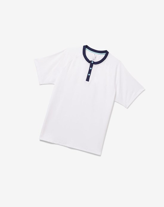 Fila Cross Court Corta Sleeve Henley Blanche Bleu Marine Bleu | 104RFAQBX