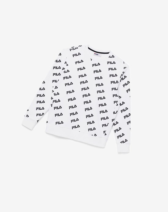Fila Diagonal Logo Crew Blanche Noir | 032KICZSL