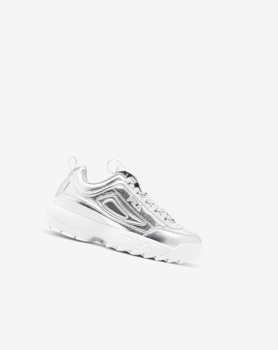 Fila Disruptor 2 Creased Metallic Sneakers Argent Argent Blanche | 120HXGPMS