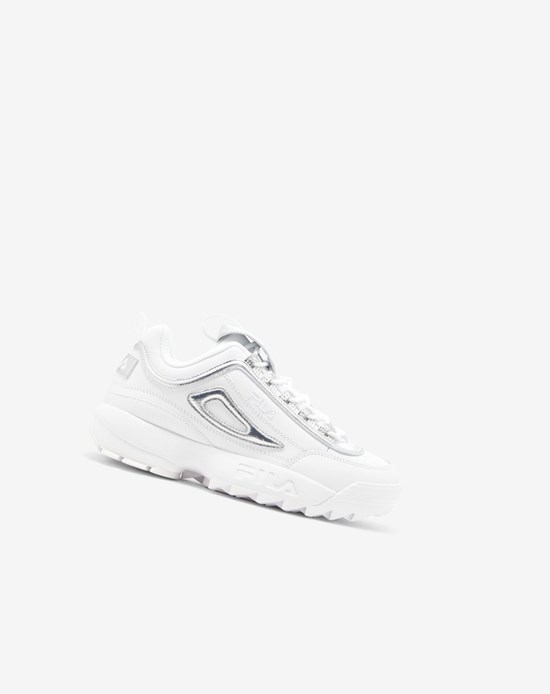Fila Disruptor 2 Creased Metallic Sneakers Blanche Blanche Argent | 435DZLXUW
