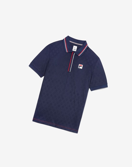 Fila Heritage Tennis Jacquard Polo Bleu Marine Rouge Blanche | 720ZBPGAO