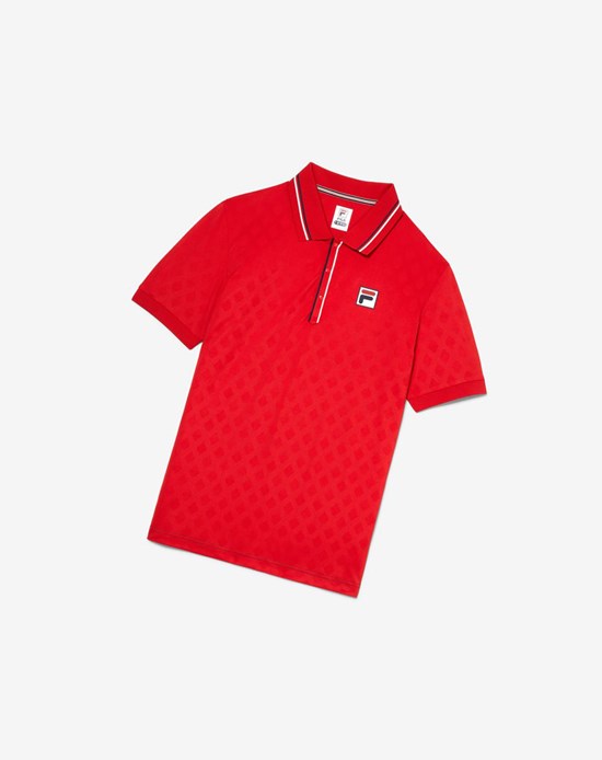 Fila Heritage Tennis Jacquard Polo Rouge Bleu Marine Blanche | 314DYJHLB