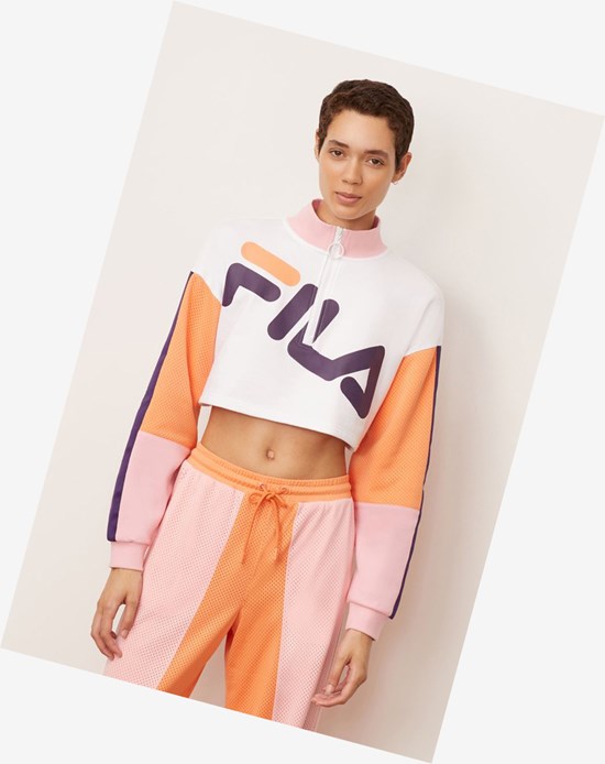 Fila Kaia 1/2 Zip Cropped Sweatshirt Wht/Cndyp/Corg | 527VOZJKG