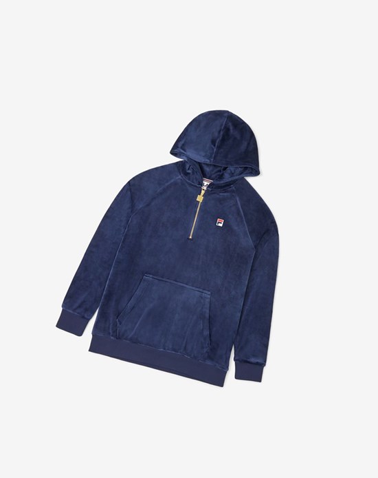 Fila Laurent Velour Hoodie 410 Peacoat | 581WYBLVP