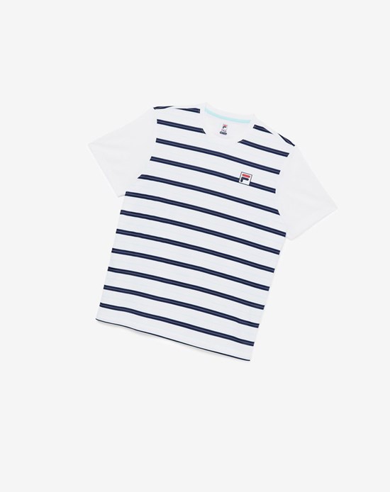 Fila Legends Yarn Dyed Crew Blanche Bleu Marine | 329ESCPFQ