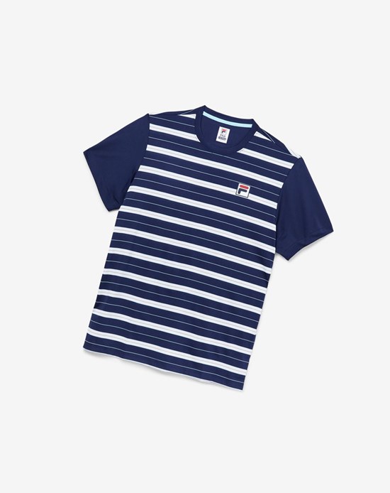 Fila Legends Yarn Dyed Crew Bleu Marine Blanche | 476WRILYK