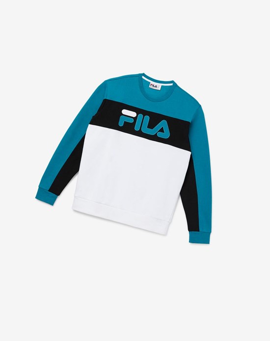 Fila Lesner Fleece Crew 496 Hblu/Wht/Blk | 015PTLOGQ