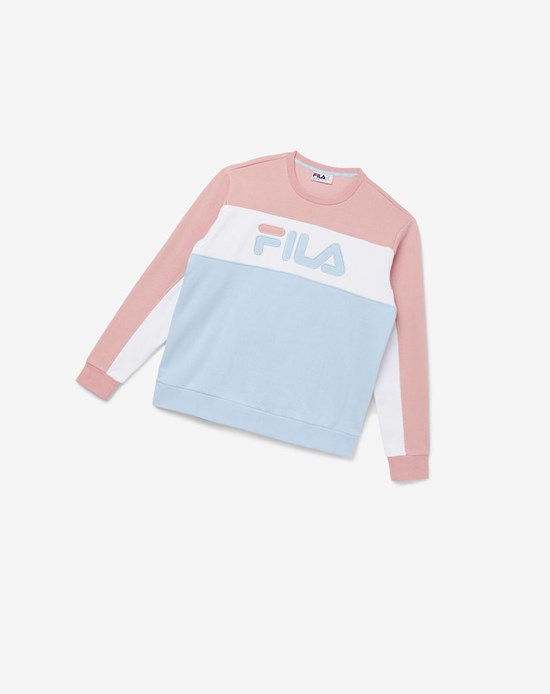 Fila Lesner Fleece Crew 967 Pshad/Wht/Cblu | 625DMJWZO