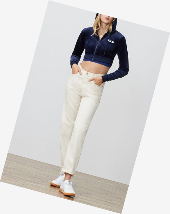 Fila Lou Cropped Velour Hoodie Peac/Wht | 768QXHTKZ