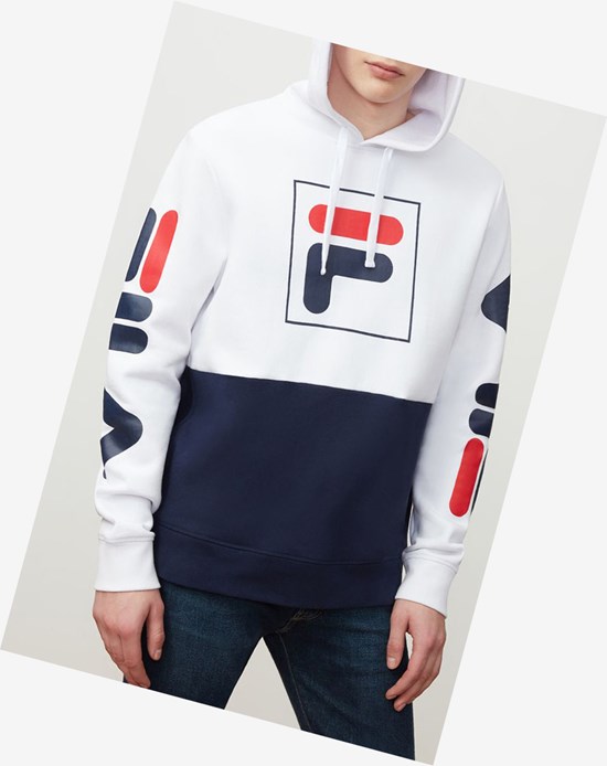 Fila Marzio Hoodie Blanche Bleu Marine | 752HEJPTO