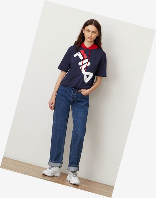 Fila Shea Corta Sleeve Hoodie Peac/Cred/Wht | 531JCTNWS